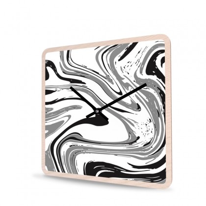 Wall Clock Wood Square Marble