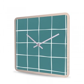 Wall Clock Wood Square Checked